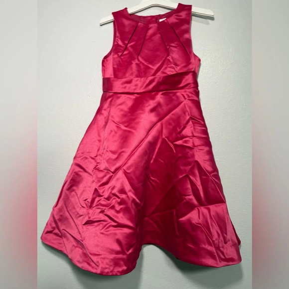 Janie and Jack WINTER BRIGHTS Hot Pink Satin Dress W/ Bow & Pockets 4 Years - Picture 2 of 4